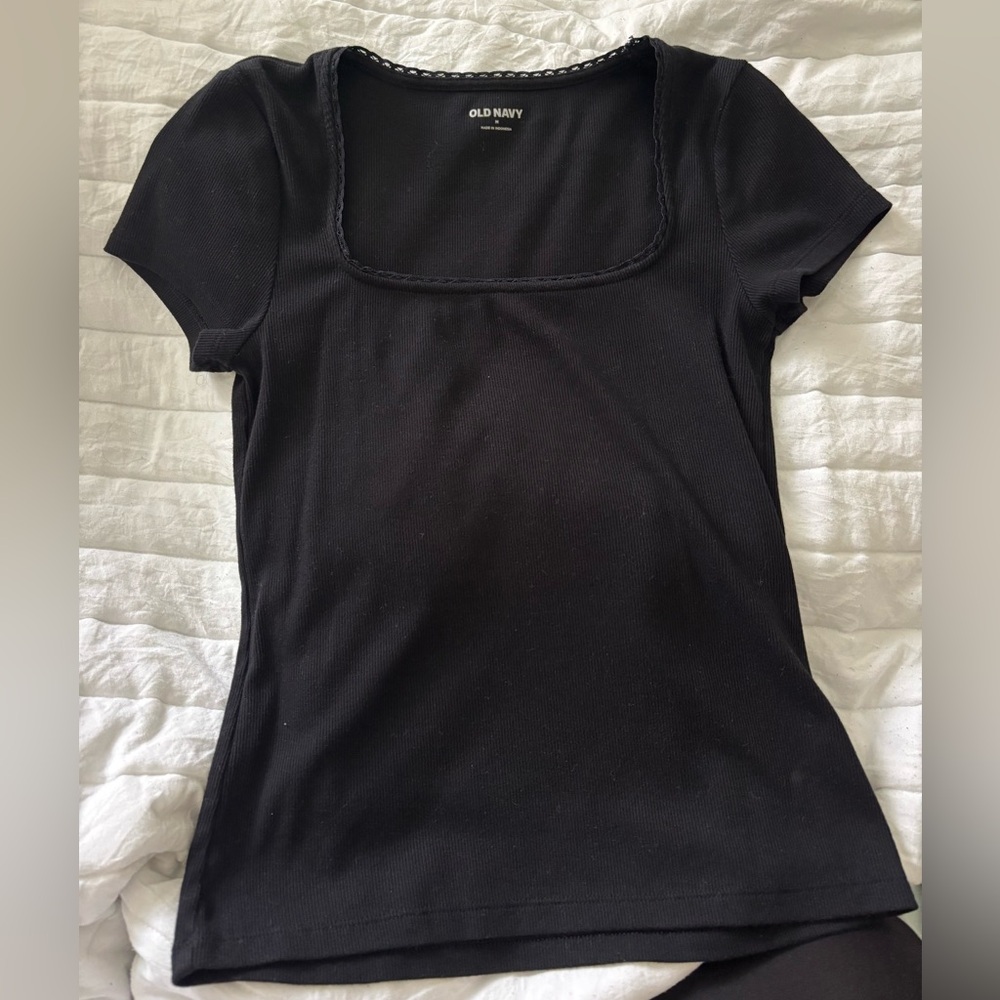 Black Square Neck Top